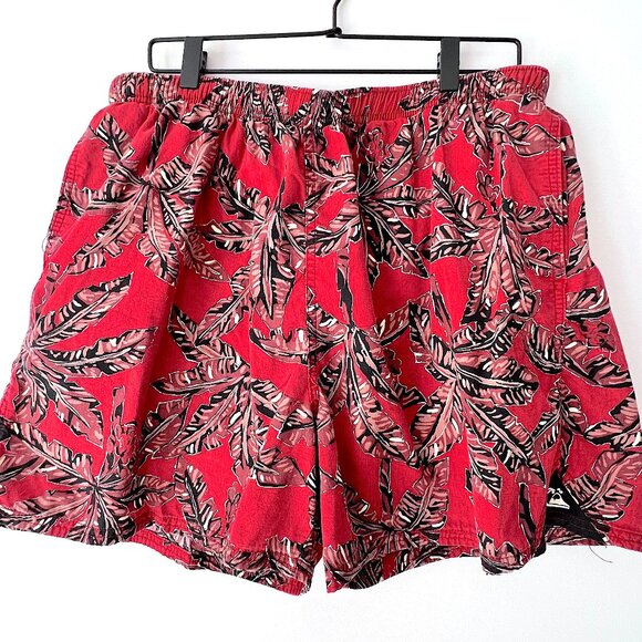 Vintage Style Quiksilver Red Palm Print Cotton Swim Trunks XL - Picture 1 of 9